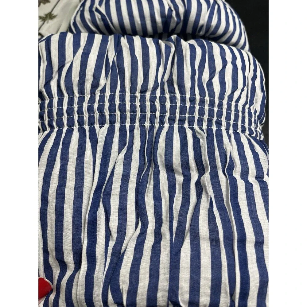Pair of Pottery Barn Blue White Stripe Ruched Puffy Standard Pillow Shams New
